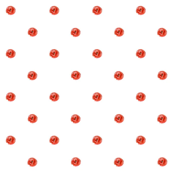 Einfaches, nahtloses Muster aus kleinen Mohnblumen auf weißem Hintergrund. roter Punkt. — Stockfoto
