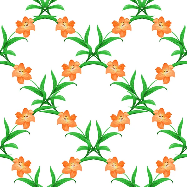 Simple seamless botanical pattern. Orange lilies on white background. — Stock Photo, Image