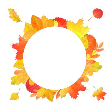Bir daire şeklinde sonbahar yaprakları ile tasarım için çerçeve