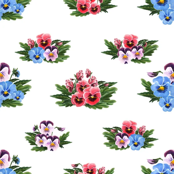 Naadloos patroon met kleurrijke viooltjes geïsoleerd op witte achtergrond. — Stockfoto