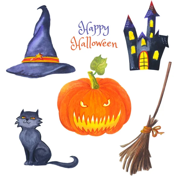 Jack O Lantern, cadılar şapka, siyah kedi, Happy hallowen için perili ev.