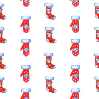 Noel dikişsiz desen: kırmızı Yeni Yıl çizme ve eldivenler bir