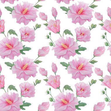 Bir dal üzerinde pembe çiçeklerin dikişsiz deseni.