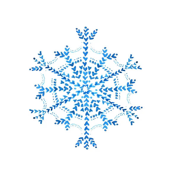 Watercolor illustration: blue snowflake isolated on a white back — Stock Photo, Image