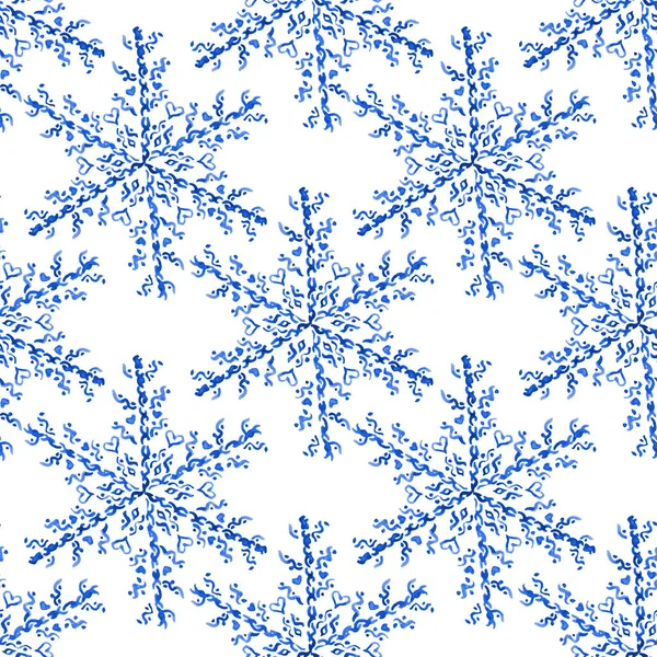 Boże Narodzenie bezszwowe wzór: niebieskie Boże Narodzenie płatki śniegu na białym b — Zdjęcie stockowe