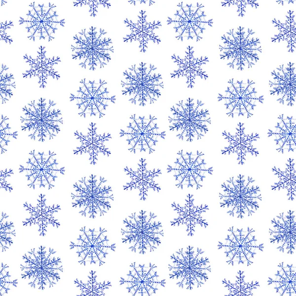 Modèle sans couture de Noël : flocons de neige bleu de Noël sur blanc b — Photo