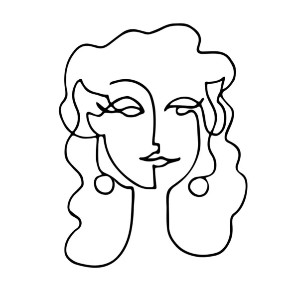 Rostro Femenino Dibujado Una Línea Continua Abstracción Minimalista Ilustración Vectorial — Archivo Imágenes Vectoriales