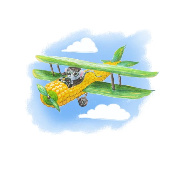 Gökyüzünde uçan bir uçakta pilot fare.