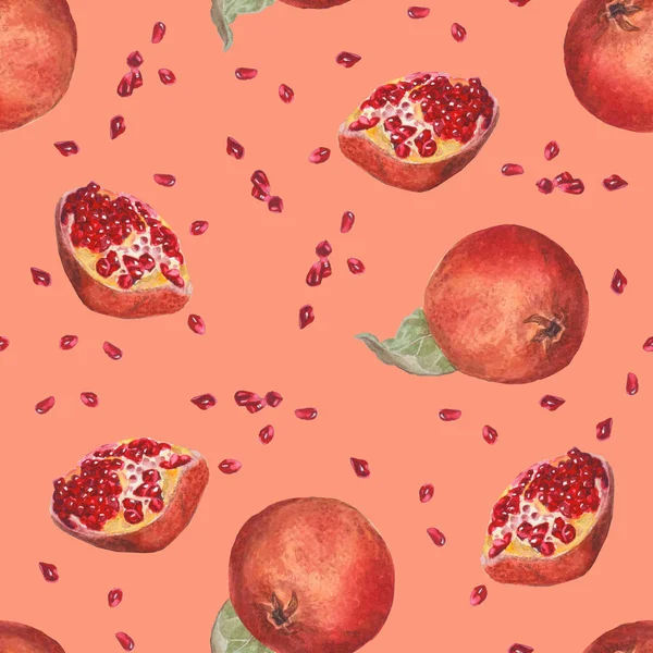 Безшовний ботанічний візерунок з червоними фруктами на теракотовому фоні — стокове фото