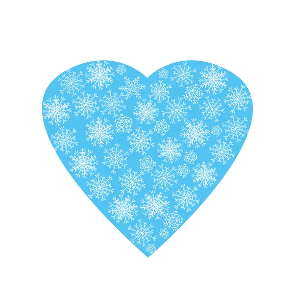 Serce wykonane z białych płatków śniegu na niebieskim tle. — Zdjęcie stockowe