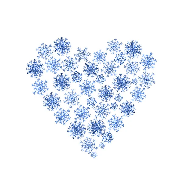 Cuore romantico fatto di fiocchi di neve blu su uno sfondo bianco . — Foto Stock