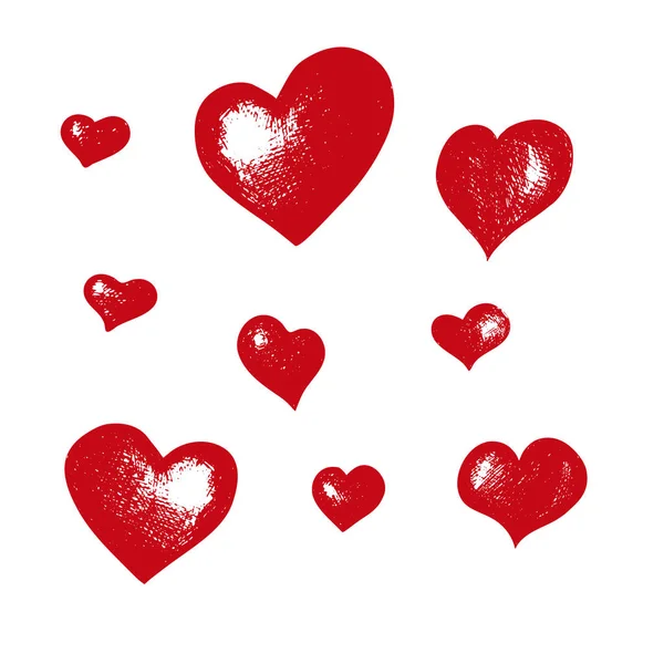 Sada Červených Ručně Kreslených Srdcí Pro Design Kompozici Pozdrav Izolované — Stockový vektor