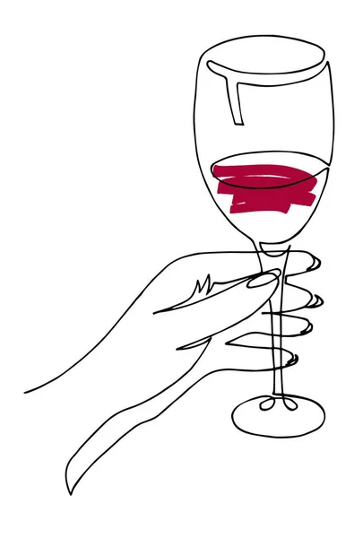 Female hand holds a glass of wine. — Stock Vector