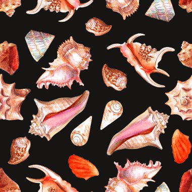 Okyanus temalı. Siyah arka plan. Kusursuz desen