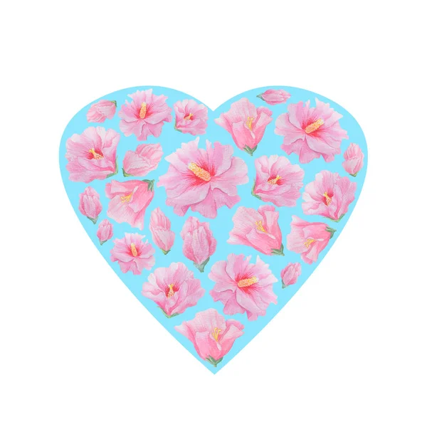 Set di boccioli di fiori rosa a forma di cuore . — Foto Stock