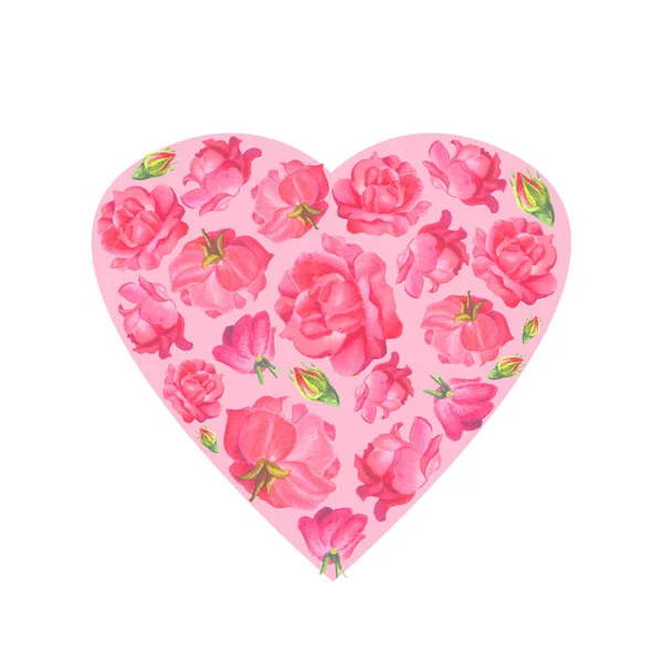 Ρομαντική καρδιά λουλουδιών. Ροζ τριαντάφυλλα. — Φωτογραφία Αρχείου
