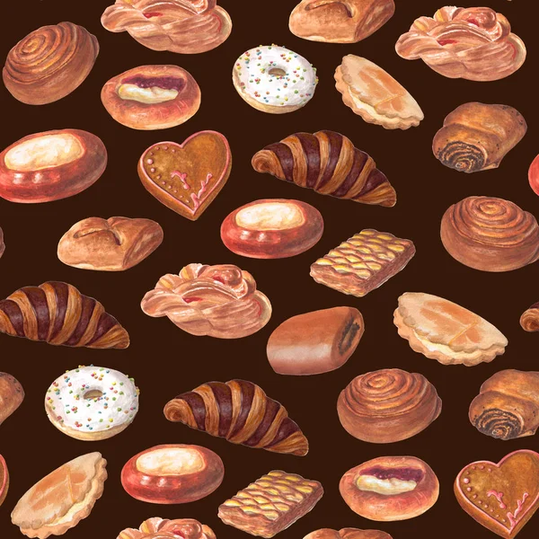 Krásný jasný bezešvý vzor z cukrovinek na čokoládě — Stock fotografie