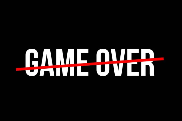 Game Over logo in white with red line over. Gamer playing console computer video games and lose. Gaming black background