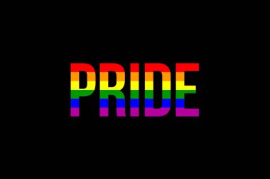LGBT gökkuşağı renkli bayrak. Siyahlı, beyaz kökenli, eşcinsel gururlu bir kelime. Etiket, baskı, logo tipografi tasarımı.