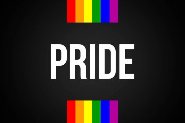 LGBT gökkuşağı renkli bayrak. Siyahlı, beyaz kökenli, eşcinsel gururlu bir kelime. Etiket, baskı, logo tipografi tasarımı.