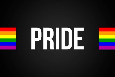 LGBT gökkuşağı renkli bayrak. Siyahlı, beyaz kökenli, eşcinsel gururlu bir kelime. Etiket, baskı, logo tipografi tasarımı.