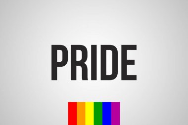 Gökkuşağı renkli bayrak aşağı. Beyaz arka planlı siyah bir kelime. LGBT konsepti Gay Pride. Etiket, baskı, logo tipografi tasarımı.