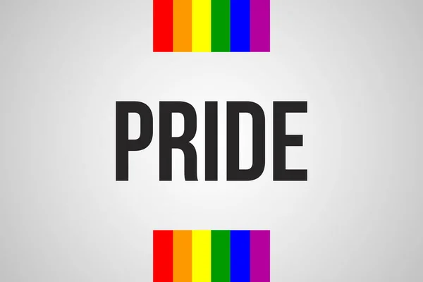 彩虹彩旗上下飘扬 带着白色背景的黑色骄傲词 Lgbt概念同性恋自豪 印刷品 标识排版设计 — 图库照片
