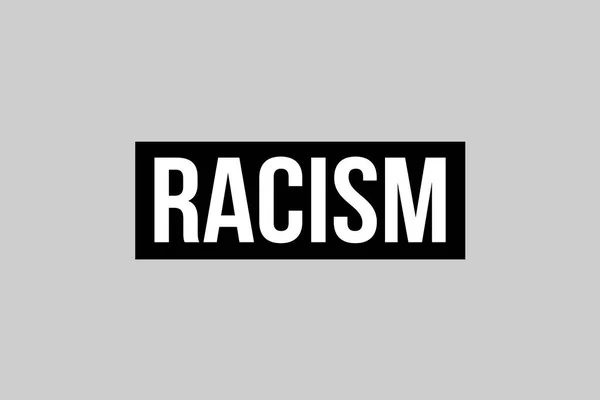 Say Racism White Text Black Box Grey Background Representing Need — Stock Photo, Image