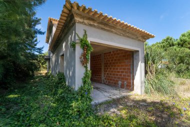 Terk edilmiş, inşaat halindeki ev kaybolmuş ve doğaya sarılmış. Dıştaki duvarlara tırmanan sürüngen bitkileriyle ormanda inşa etmeyi unutmuşlar.