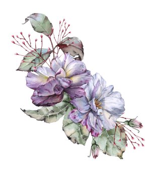 Gül yaprakları bir buket ile. Beyaz arka plan üzerinde izole. 