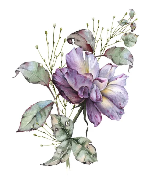 Růže s listy v kytici. izolované na bílém pozadí. — Stock fotografie