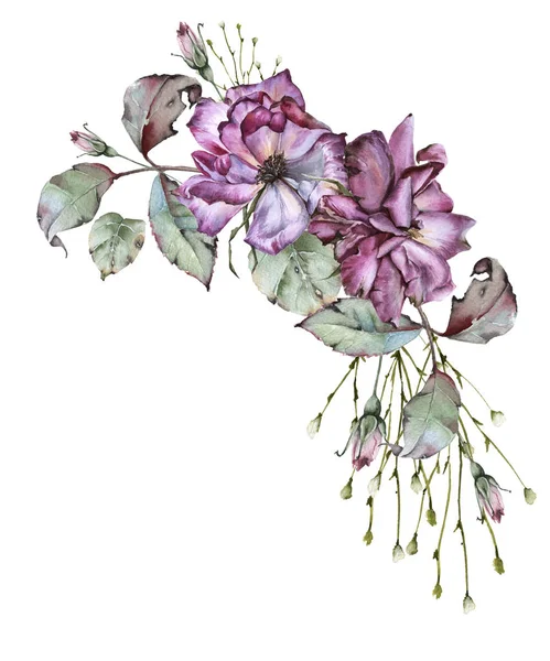 Rose con foglie in un mazzo. isolato su sfondo bianco . — Foto Stock