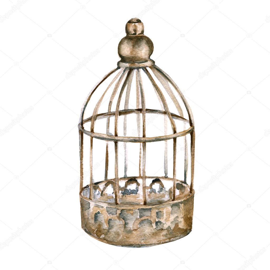 Vintage cage for the bird. isolated on white background. 