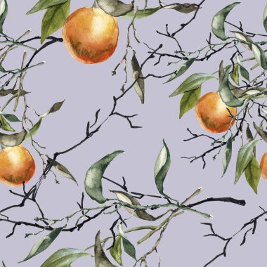 Bir şube portakal ile arka plan. Seamless modeli. 