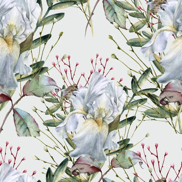 Bakgrund av rosor och iris. Seamless mönster. — Stockfoto