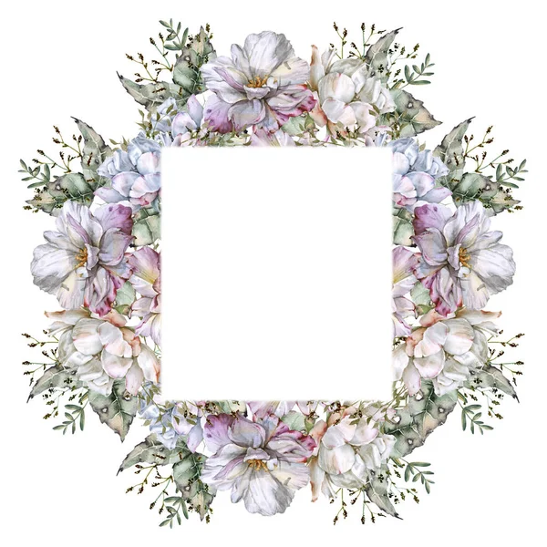 องค์ประกอบของดอกกุหลาบที่มีดอกไม้ป่า ถูกแยกจากพื้นหลังสีขาว . — ภาพถ่ายสต็อก