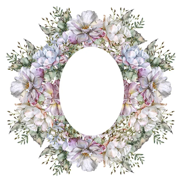 Σύνθεση τριαντάφυλλων με αγριολούλουδα. Απομονωμένα σε λευκό φόντο. — Φωτογραφία Αρχείου