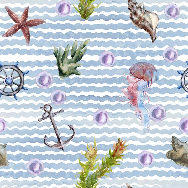 Background with marine details. seamless pattern. — Stock Photo, Image