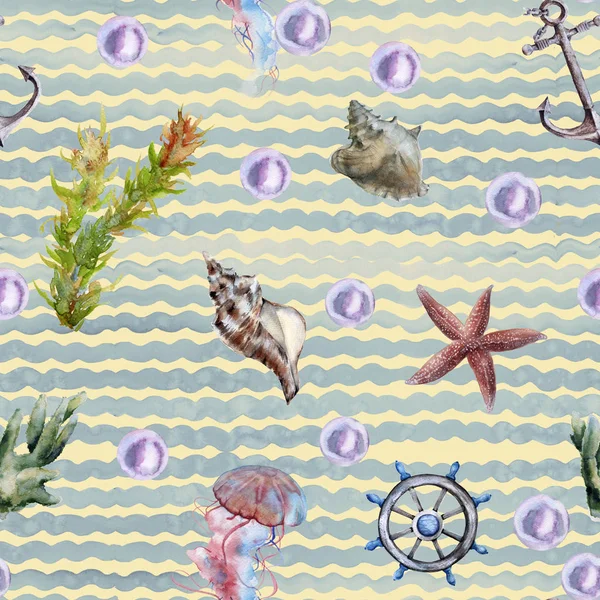 Background with marine details. seamless pattern. — Stock Photo, Image