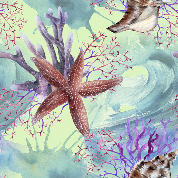 background with starfish. seamless pattern.
