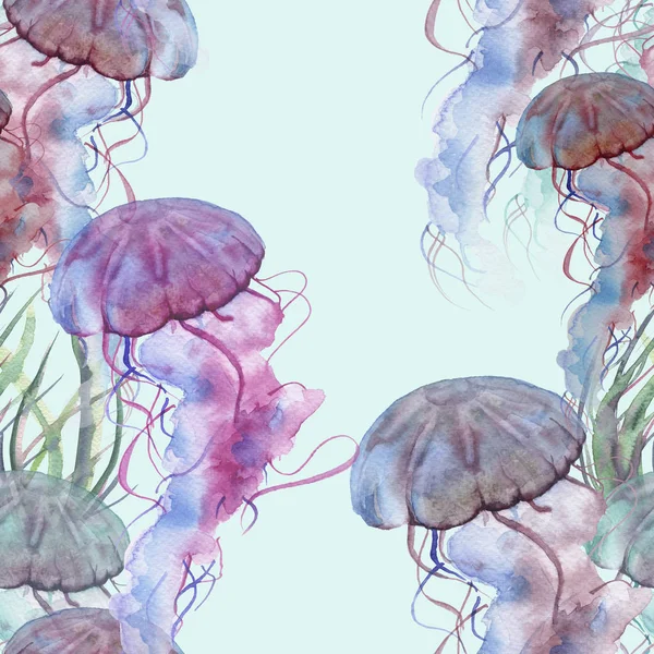 Background with sea jellyfish. Seamless pattern. — Stock Photo, Image
