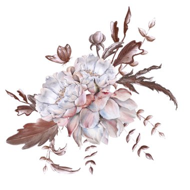 Gül yaprakları bir buket ile. Beyaz arka plan üzerinde izole. 