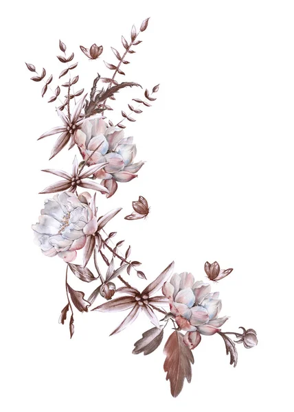 Rose con foglie in un mazzo. isolato su sfondo bianco . — Foto Stock