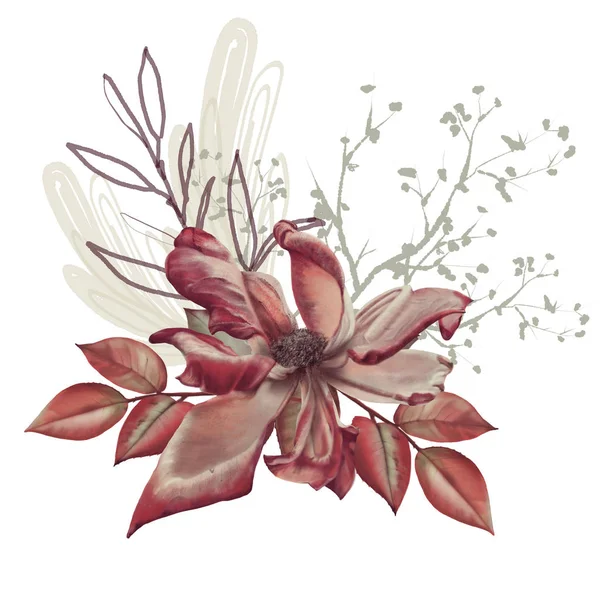 Komposition mit Blumen. isoliert auf weißem Hintergrund. — Stockfoto