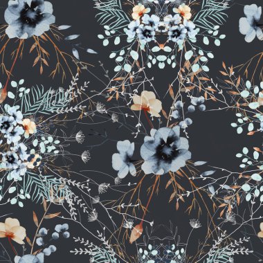 Bir buket yaprakları ile kır çiçekleri Arka plan. Dikişsiz desen. 