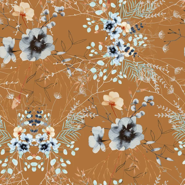 꽃다발에 나뭇잎야생화의 배경. 원활한 패턴. — 스톡 사진
