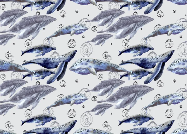 Background with sea whales. Seamless pattern. — Stock Photo, Image