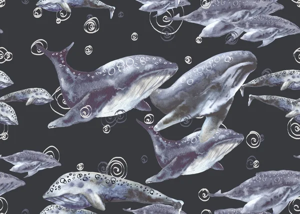 Background with sea whales. Seamless pattern. — Stock Photo, Image