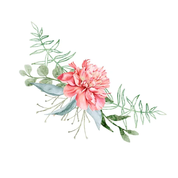 Bouquet di fiori di peonia. Disegno isolato. — Foto Stock