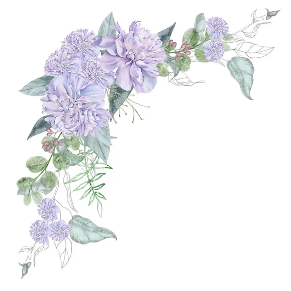 Bouquet di fiori di peonia. Disegno isolato. — Foto Stock